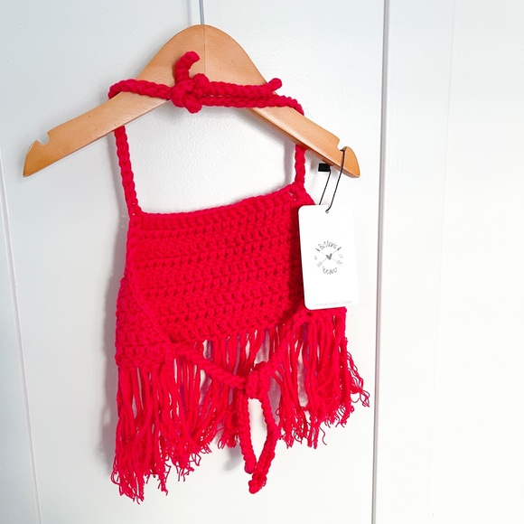 Rylee Crop Top, red Cotton Top, Baby Crochet Crop Top, Toddler Crochet Crop Top - Picture 3 of 4